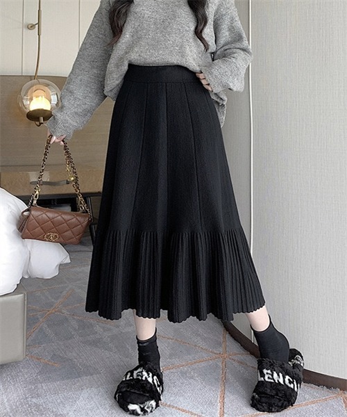 FREE STYLISTS スカート 裾プリーツニットフレアスカート : ZOZOTOWN