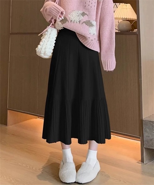 FREE STYLISTS スカート 裾プリーツニットフレアスカート : ZOZOTOWN