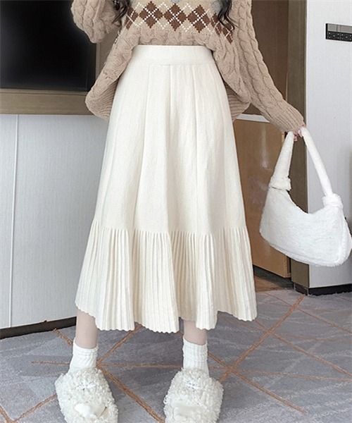 FREE STYLISTS スカート 裾プリーツニットフレアスカート : ZOZOTOWN