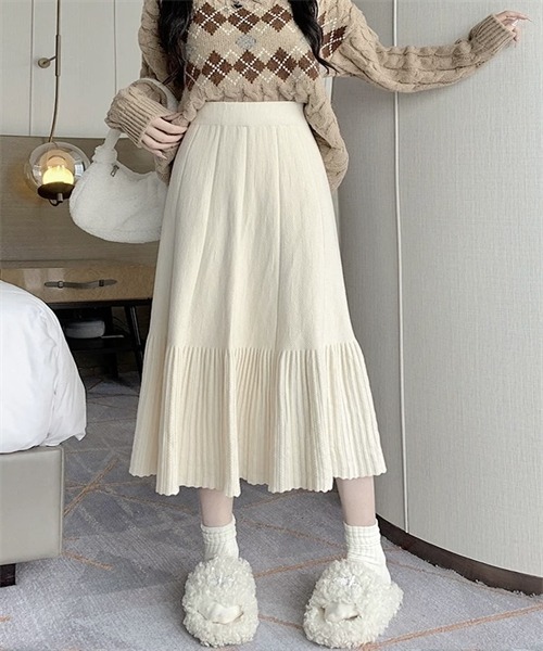 FREE STYLISTS スカート 裾プリーツニットフレアスカート : ZOZOTOWN