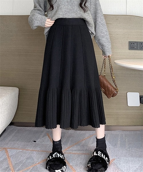 FREE STYLISTS スカート 裾プリーツニットフレアスカート : ZOZOTOWN