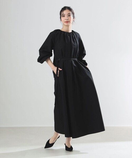 Demi-Luxe BEAMS ギャザー クルーネック ワンピース ブラック Demi-Luxe BEAMS（デミルクス ビームス）の「Demi-Luxe BEAMS