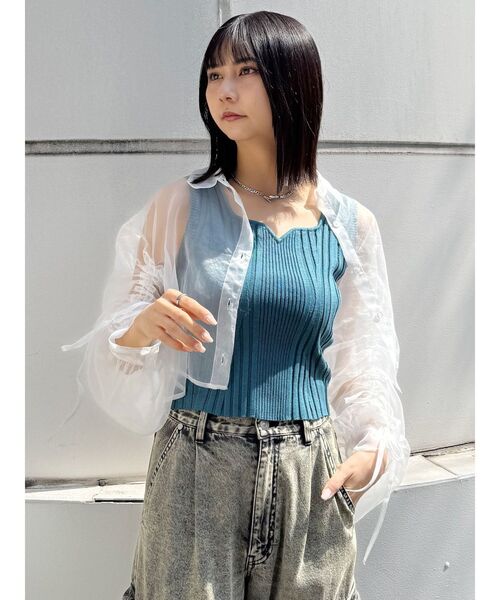 MURUA（ムルーア） ブラウス シャツ リボンドロストスリーブシャイニー
