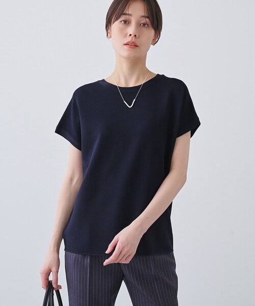 ◆美品◆INDIVI レーヨンストレッチフレンチスリーブニットチャコールグレー INDIVI ニット セーター 新色登場！「洗える／清涼感」レーヨン