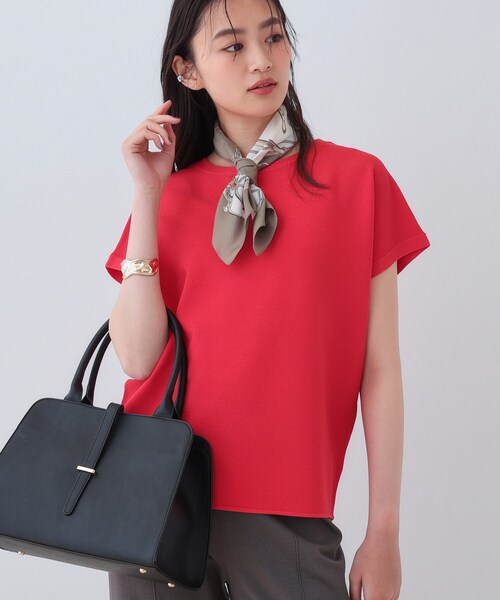 新色登場！【洗える／清涼感】レーヨンストレッチ フレンチスリーブニット AMERICAN HOLIC｜ウォッシャブルシアーニットフレンチスリーブ