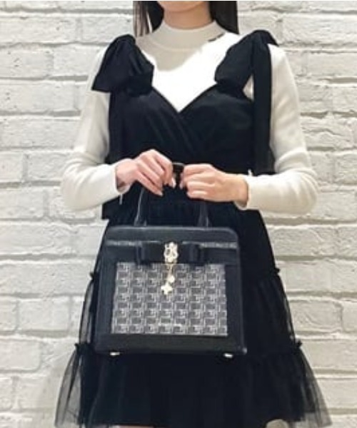 Samantha Vega ハンドバッグ ツイードプリントジュエルリボン