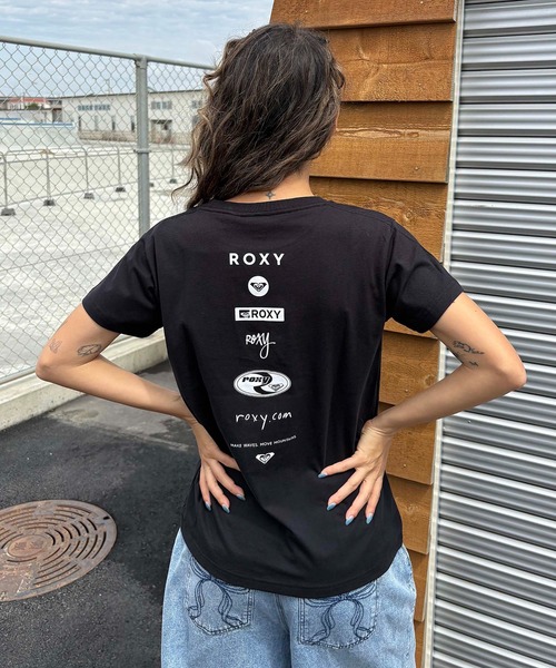 Tシャツ　ロキシー　レディース　Tシャツ　紺　L 刺繍 レア ロキシー（ROXY）（レディース）ボタニカル 半袖Tシャツ