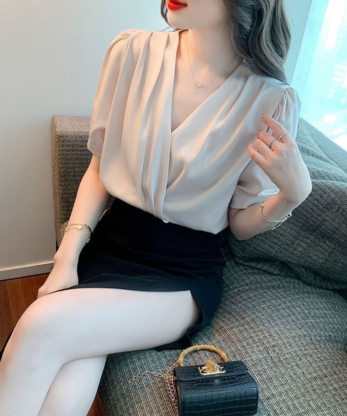 カシュクールシャツ BLANC FICELLE ブラウス シャツ カシュクール 半袖シャツ
