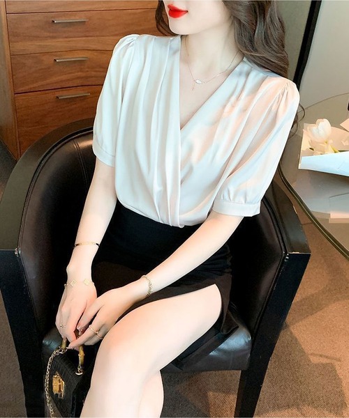 BLANC FICELLE ブラウス シャツ カシュクール 半袖シャツ