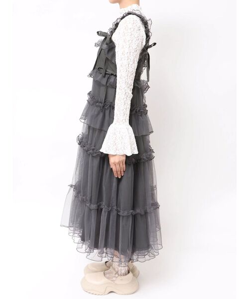 値下　極美品！merry jennyグレー ドット柄 チュールロングワンピース 極美品！merry jennyグレー ドット柄 チュールロングワンピース