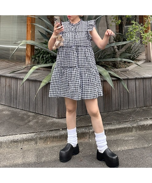 Alley Tokyo ワンピース ギンガムフリルティアードミニワンピ