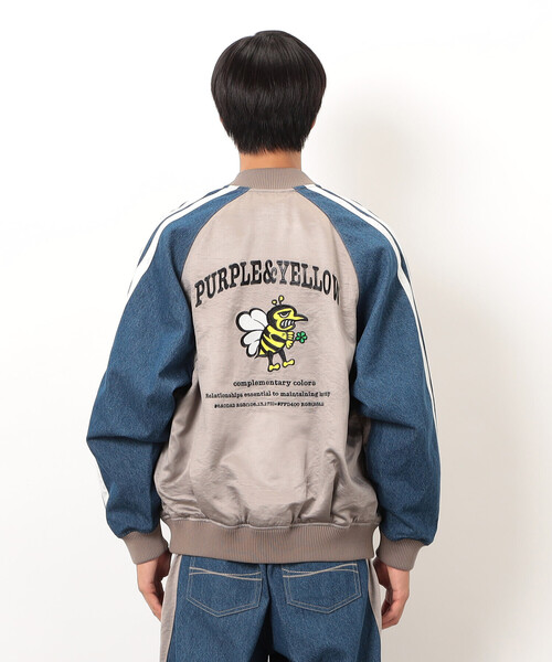 【新品・未使用品】デニムスタジャン ブルゾン 刺繍ロゴ 2XL相当 切替 90s 新品・未使用品】デニムスタジャン ブルゾン 刺繍ロゴ 2XL相当