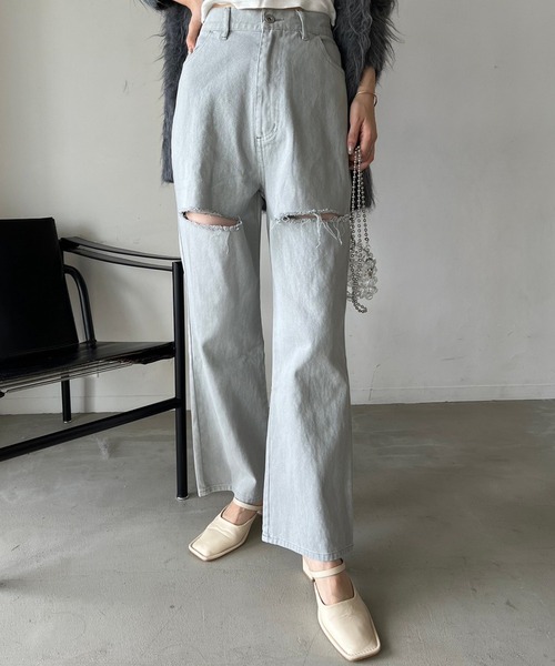 「one after another NICE CLAUP」 加工デニムパンツ SMALL ピンク レディース