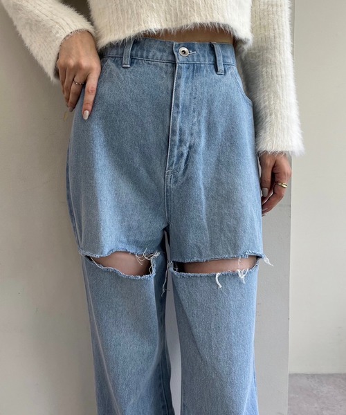 「one after another NICE CLAUP」 加工デニムパンツ SMALL ピンク レディース