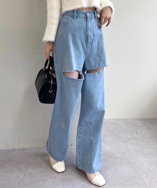「one after another NICE CLAUP」 加工デニムパンツ SMALL ピンク レディース