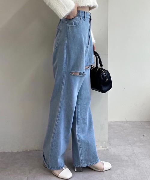 「one after another NICE CLAUP」 加工デニムパンツ SMALL ピンク レディース