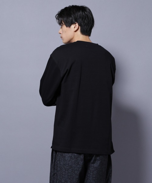 【大幅セール中】ナノユニバース　ロンT ブラック ミニワッフルクルーネックTシャツ 長袖 | NANO universe（ナノ