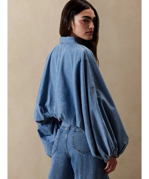 「BANANA REPUBLIC FACTORY STORE」 ドルマンスリーブブラウス S ライトインディゴブルー レディース_画像3
