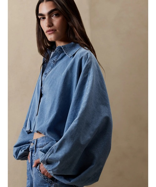 「BANANA REPUBLIC FACTORY STORE」 ドルマンスリーブブラウス S ライトインディゴブルー レディース_画像4