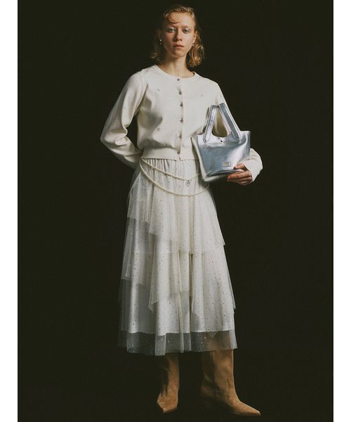 FURFUR コサージュフレアスカート ホワイト アイボリー FURFUR（ファーファー）の「マトラッセフレアスカート（スカート