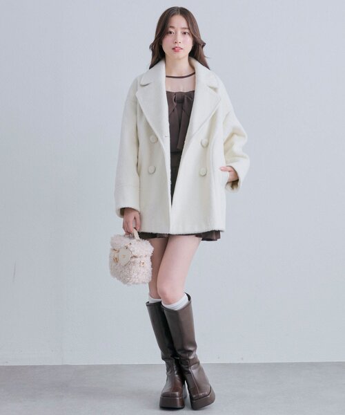 OLIVE des OLIVE シャギーコート ピンク OLIVE des OLIVE（オリーブデオリーブ） コート アウター