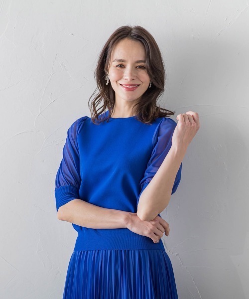 「Viaggio Blu」 半袖ニット M ネイビー レディース_画像4