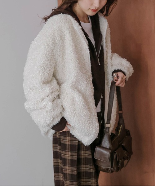 ジャケット ノーカラージャケット プードルファー レディース