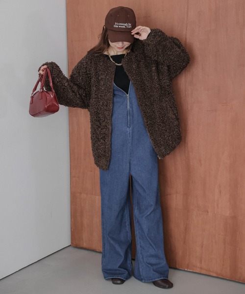 ジャケット ノーカラージャケット プードルファー レディース