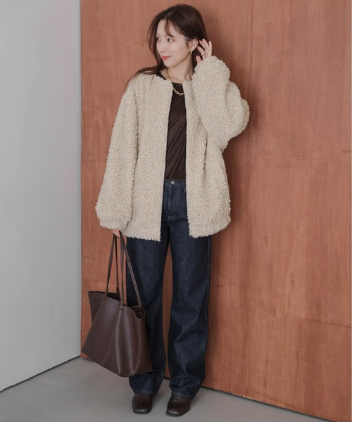 ジャケット ノーカラージャケット プードルファー レディース