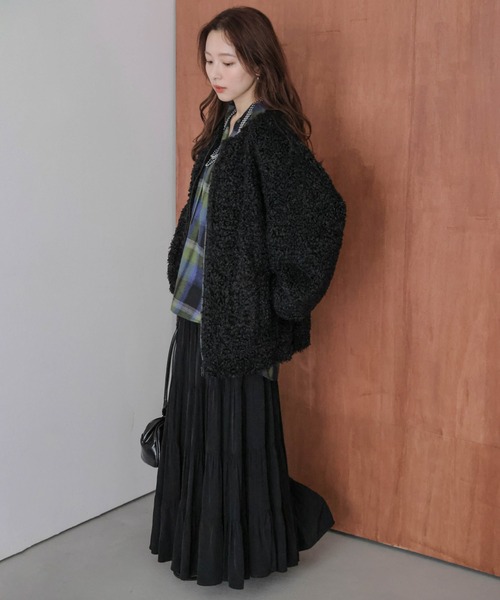 ジャケット ノーカラージャケット プードルファー レディース