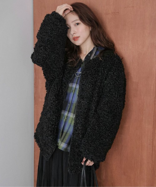 ジャケット ノーカラージャケット プードルファー レディース