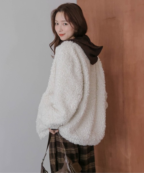 ジャケット ノーカラージャケット プードルファー レディース