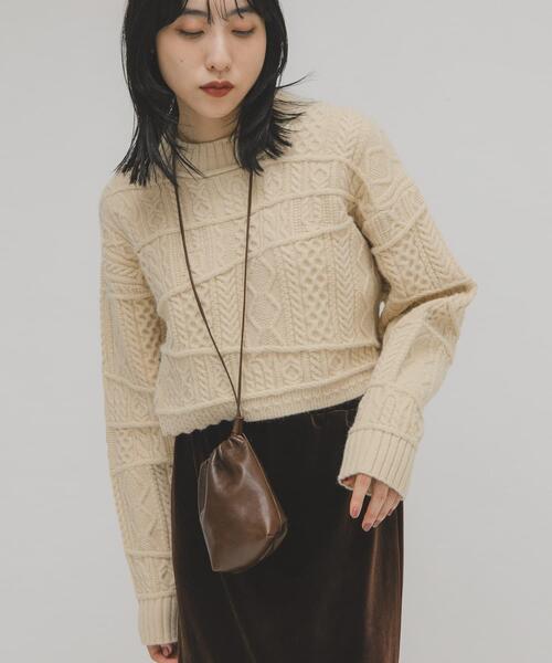 クルーネックケーブル短丈ニット MIX Mila Owen（ミラオーウェン）の「クルーネックケーブル短丈ニット