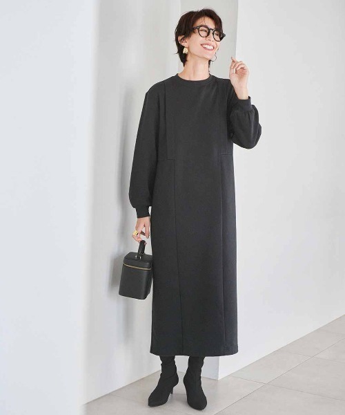 IEDIT（イディット） ワンピース 裏起毛素材のタック入りIライン