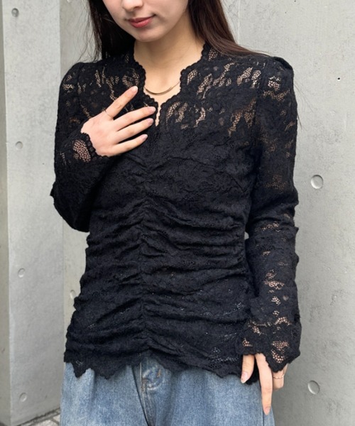 新品タグ✨MACHATT lace long Tshirt 花柄レース 黒 tシャツ 花柄レースVネックカットソー レディース : ZOZOTOWN Yahoo!店