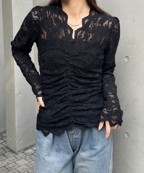 チャコット　レースTシャツ　花柄　黒 tシャツ 花柄レースVネックカットソー レディース : ZOZOTOWN Yahoo!店