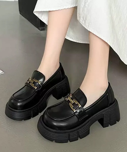 c.u.l ローファー 厚底 バックル付き チャンキーヒール ローファー