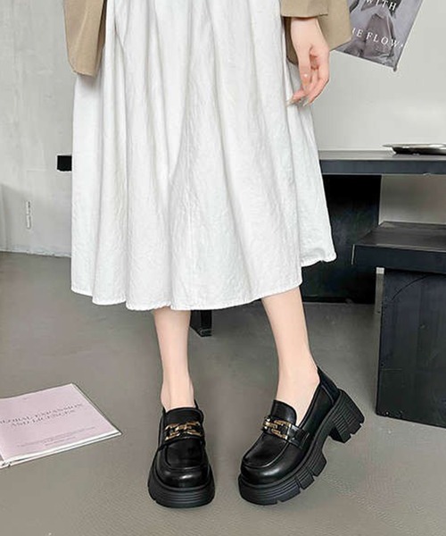 c.u.l ローファー 厚底 バックル付き チャンキーヒール ローファー