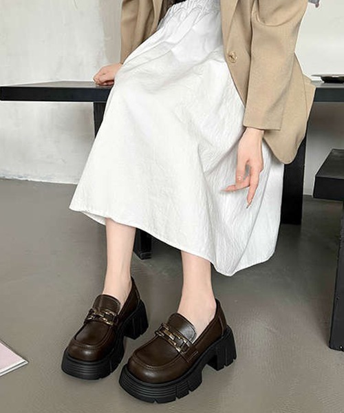 c.u.l ローファー 厚底 バックル付き チャンキーヒール ローファー