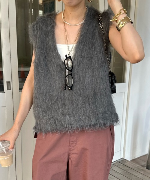 「DouDou」 ニットベスト FREE ベージュ レディース_画像7