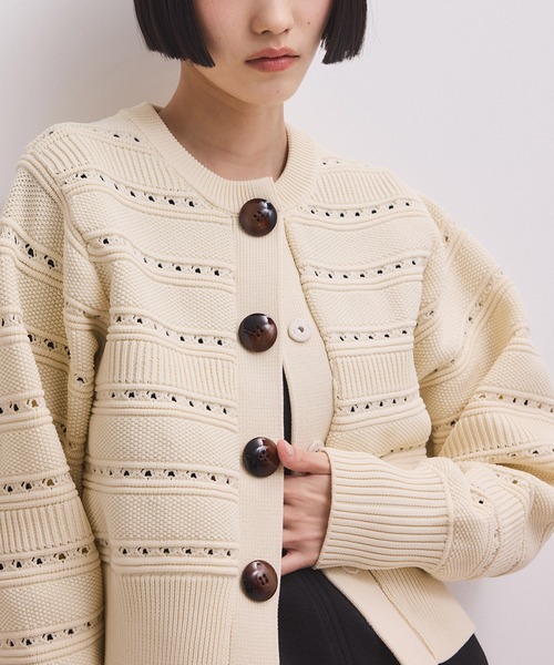 アダムエロペ　ニット　カーディガン　アイボリー ADAM ET ROPE'（アダムエロペ） カーディガン 「WEB限定」mixパターン