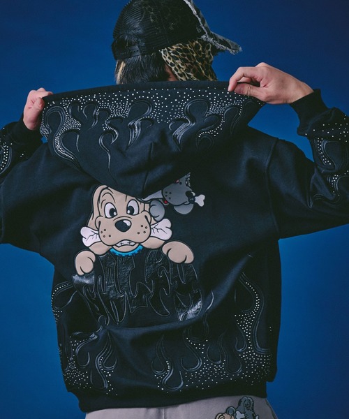 GALFY 刺繍パーカー XL オーバーサイズ GALFY（ガルフィー） パーカー ファイヤーピカピカZIPパーカー/刺繍