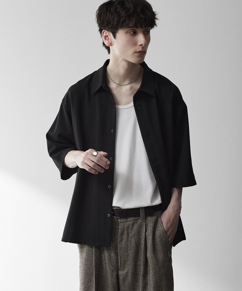 希少バーバリー UPON MY KINGDOM ハーフジップ 半袖シャツ 黒L RUUBON シャツ 半袖 「RUUBON」airy half sleeve box shirt/エアリー