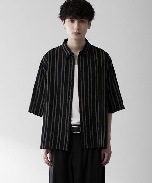 希少バーバリー UPON MY KINGDOM ハーフジップ 半袖シャツ 黒L RUUBON シャツ 半袖 「RUUBON」airy half sleeve box shirt/エアリー
