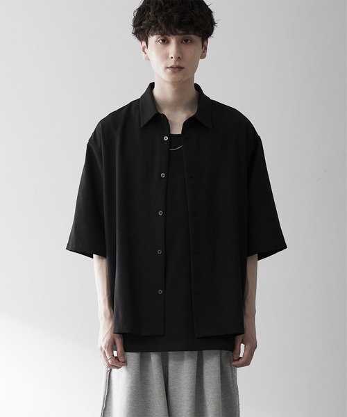 希少バーバリー UPON MY KINGDOM ハーフジップ 半袖シャツ 黒L RUUBON シャツ 「RUUBON」airy half sleeve box shirt/エアリーハーフ