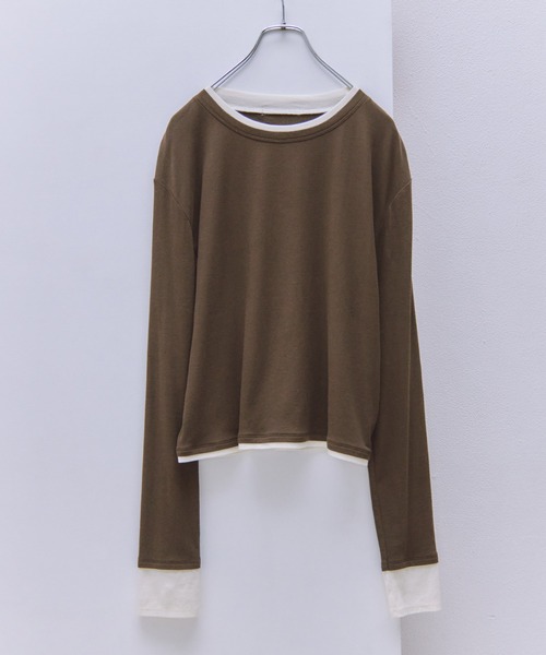 our 長袖シアーカットソー Obis＆（オビスアンド） tシャツ レイヤード風シアーカットソーロンT
