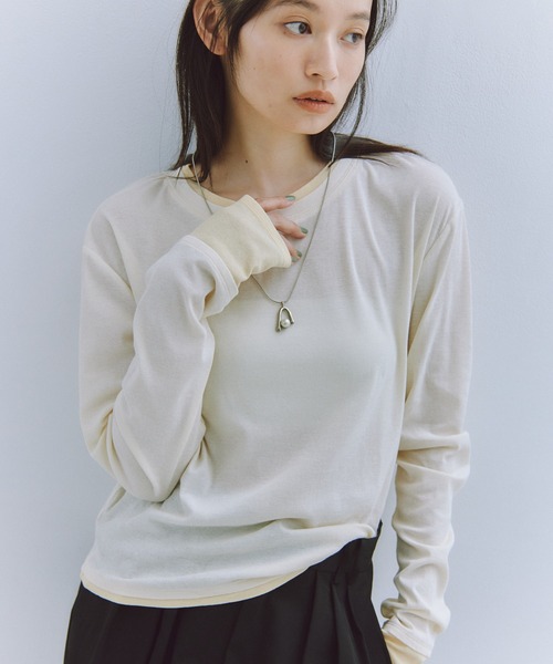 Obis＆（オビスアンド） tシャツ レイヤード風シアーカットソーロンT