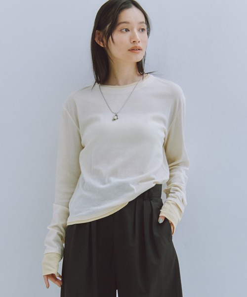 Obis＆（オビスアンド） tシャツ レイヤード風シアーカットソーロンT