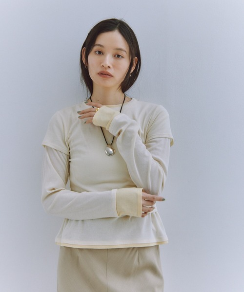yori ホワイト オーバーレイヤードロンTee 2026ss 新品未開封　38 Obis＆（オビスアンド） tシャツ レイヤード風シアーカットソーロンT