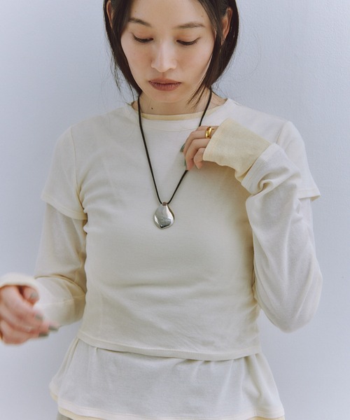 Obis＆（オビスアンド） tシャツ レイヤード風シアーカットソーロンT